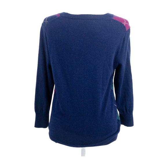 Talbots Petites MP Argyle Lambswool Blend Sweater Navy Purple Teal Preppy - Picture 3 of 10